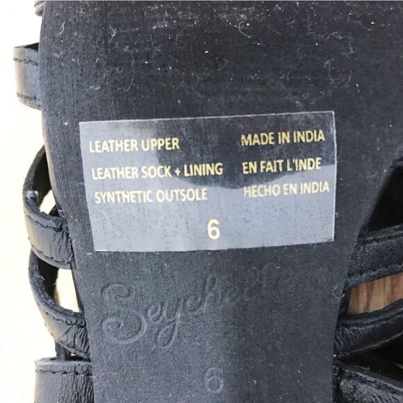 New SEYCHELLES Braided Black Leather Chunky‎ Heel Sandal Strappy Woven Size 6 - Picture 14 of 15